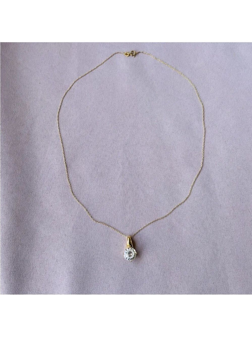 Cubic Zirconia 18k Gold Vermeil Sterling Silver Solitaire Pendant Neckla… - Picture 3 of 7
